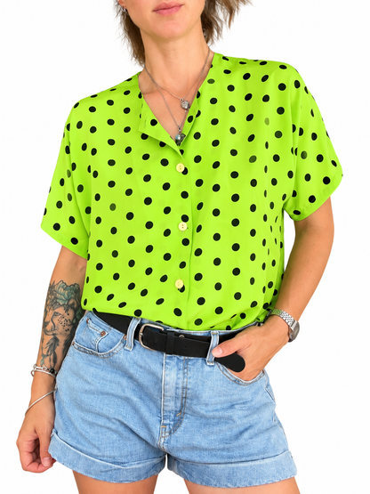 Chemisier vintage vert pois noirs