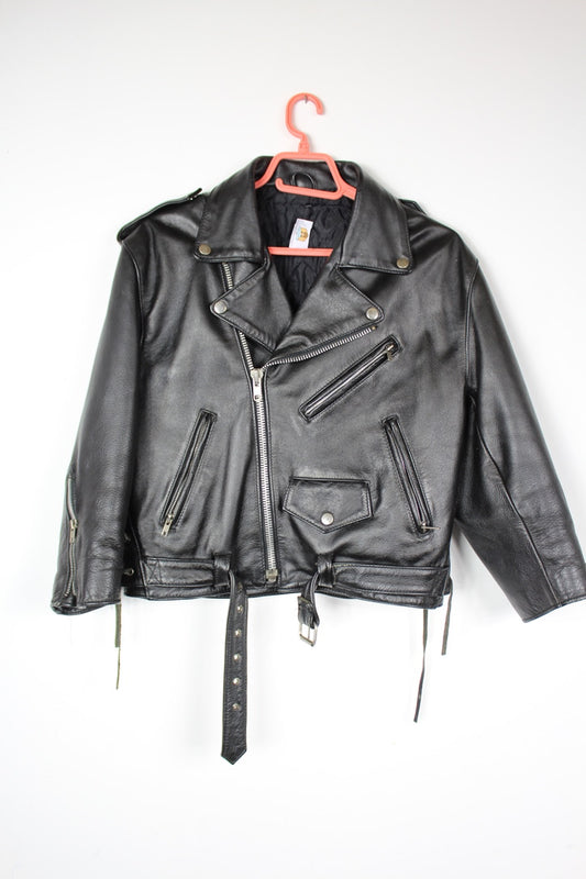 Perfecto veste cuir noir biker manches 3/4 vintage
