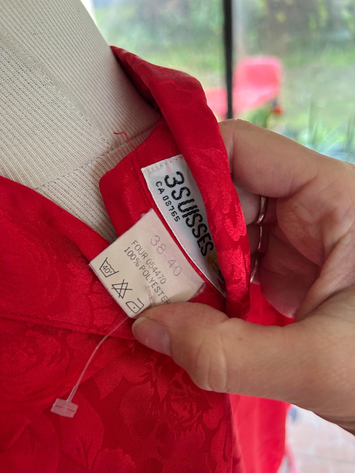 Chemisier vintage rouge jacquard floral la friperie vintage 25