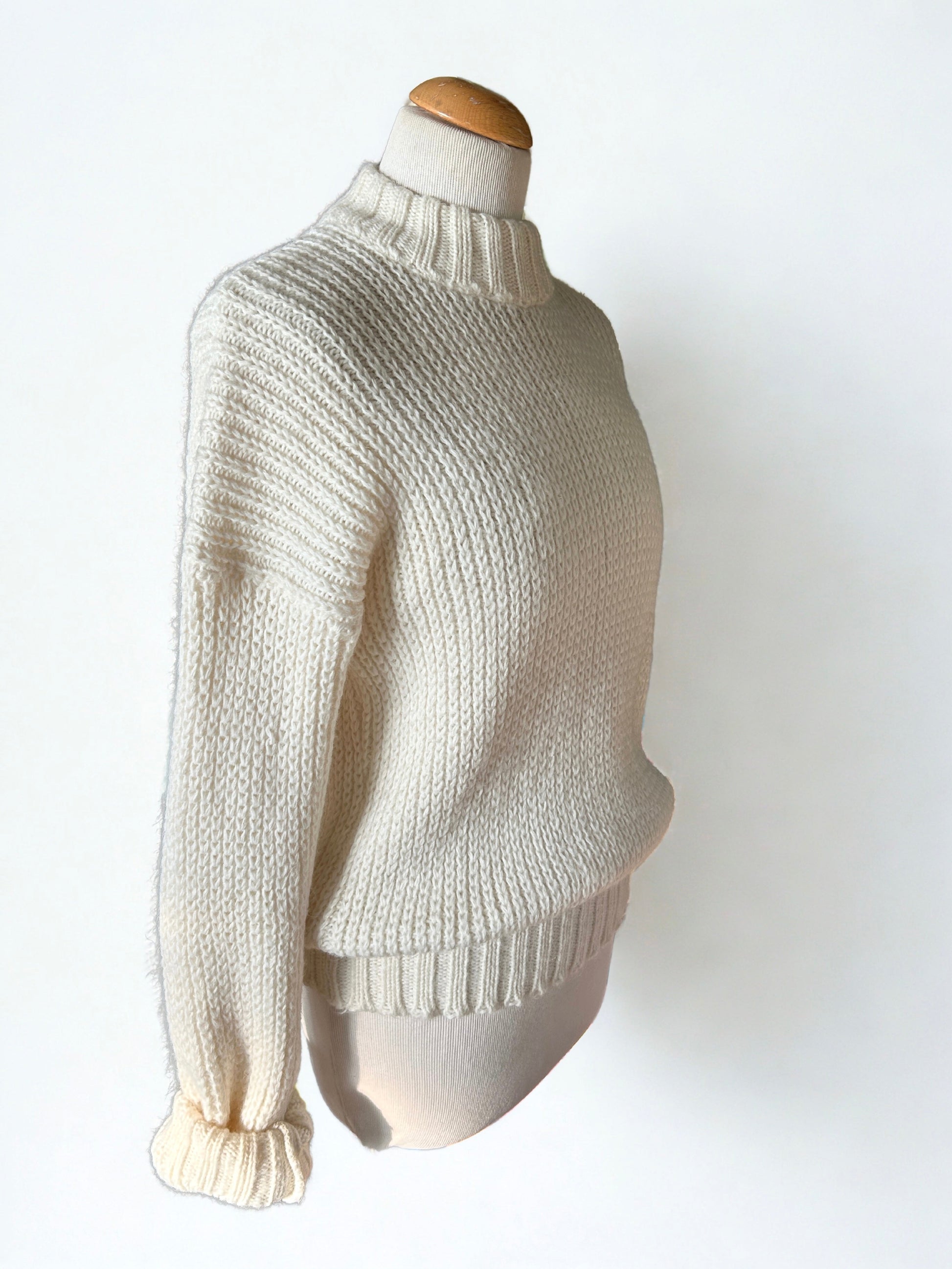 Pull écru col montant vintage laine la friperie vintage 25