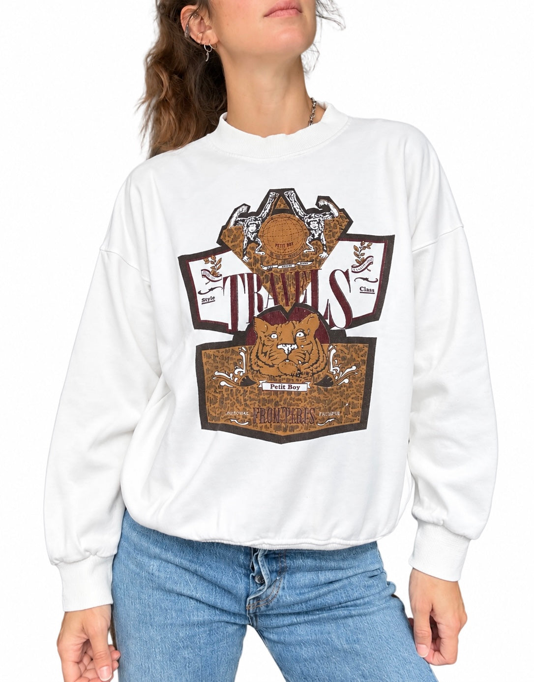 Sweat vintage blanc imprimé tigre