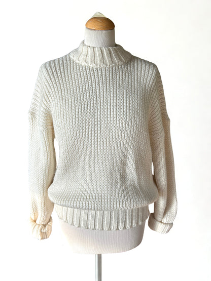 Pull écru col montant vintage laine la friperie vintage 25