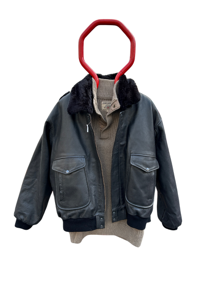 Blouson aviateur vintage cuir noir doublure amovible