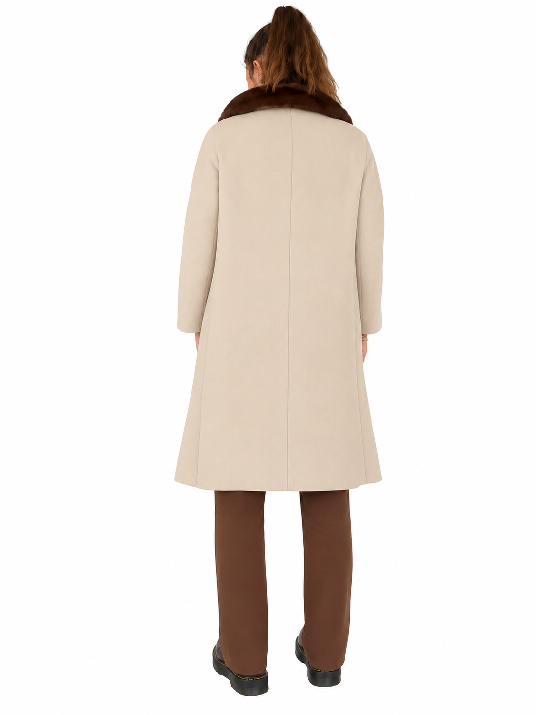 Manteau long vintage beige col fourrure