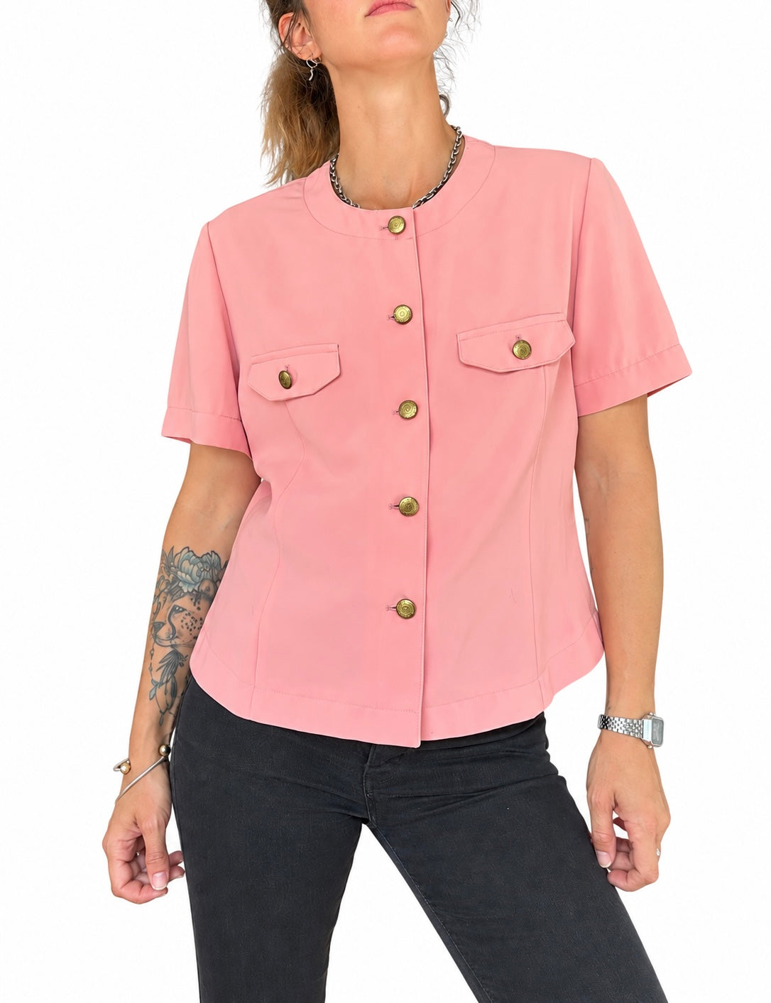 Veste vintage rose manches courtes