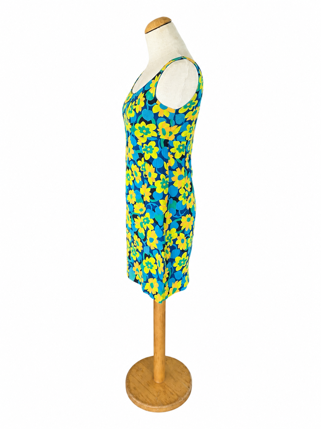 Robe rétro 70 fleurs bleues et jaune