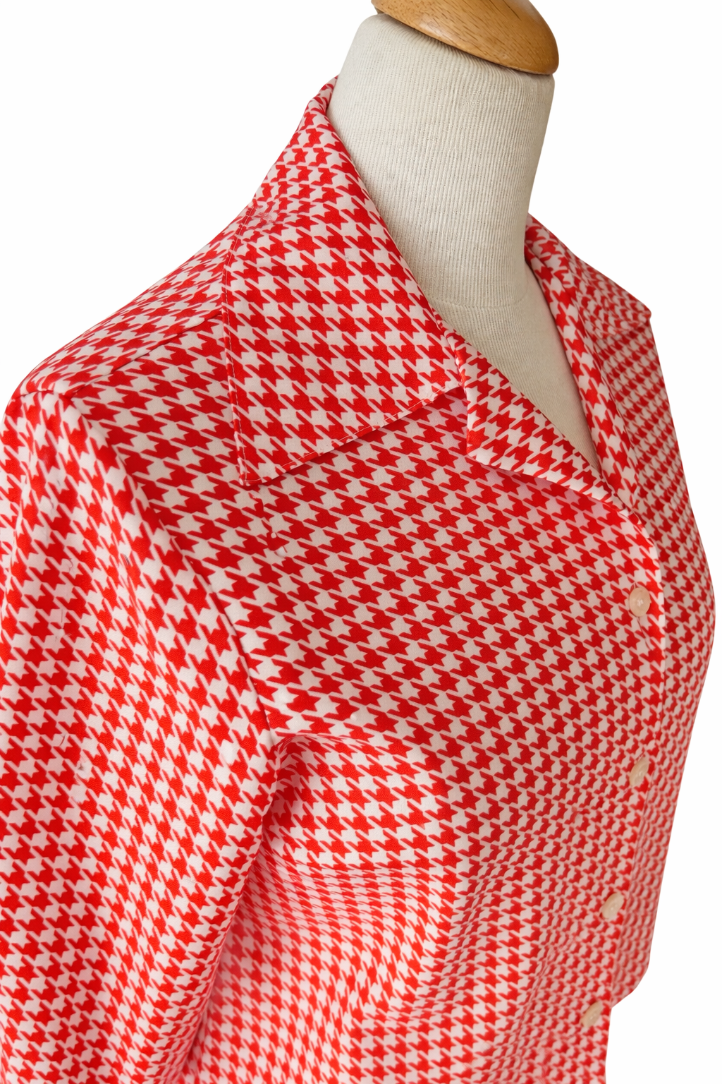 Blouse vintage pied-de-poule rouge et blanc
