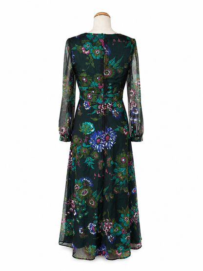 Robe longue vintage fleurie verte