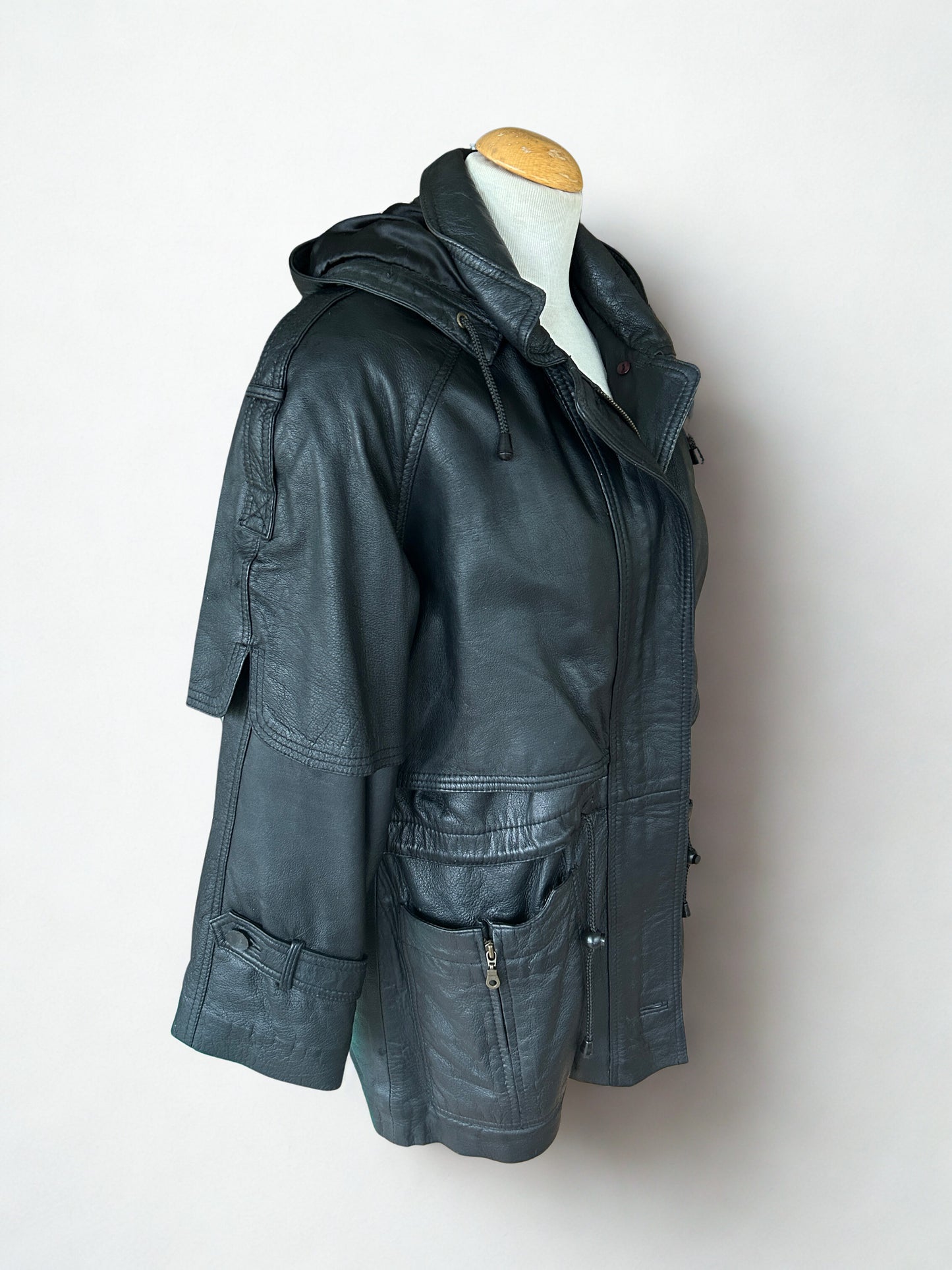 Parka vintage en cuir d’agneau noir