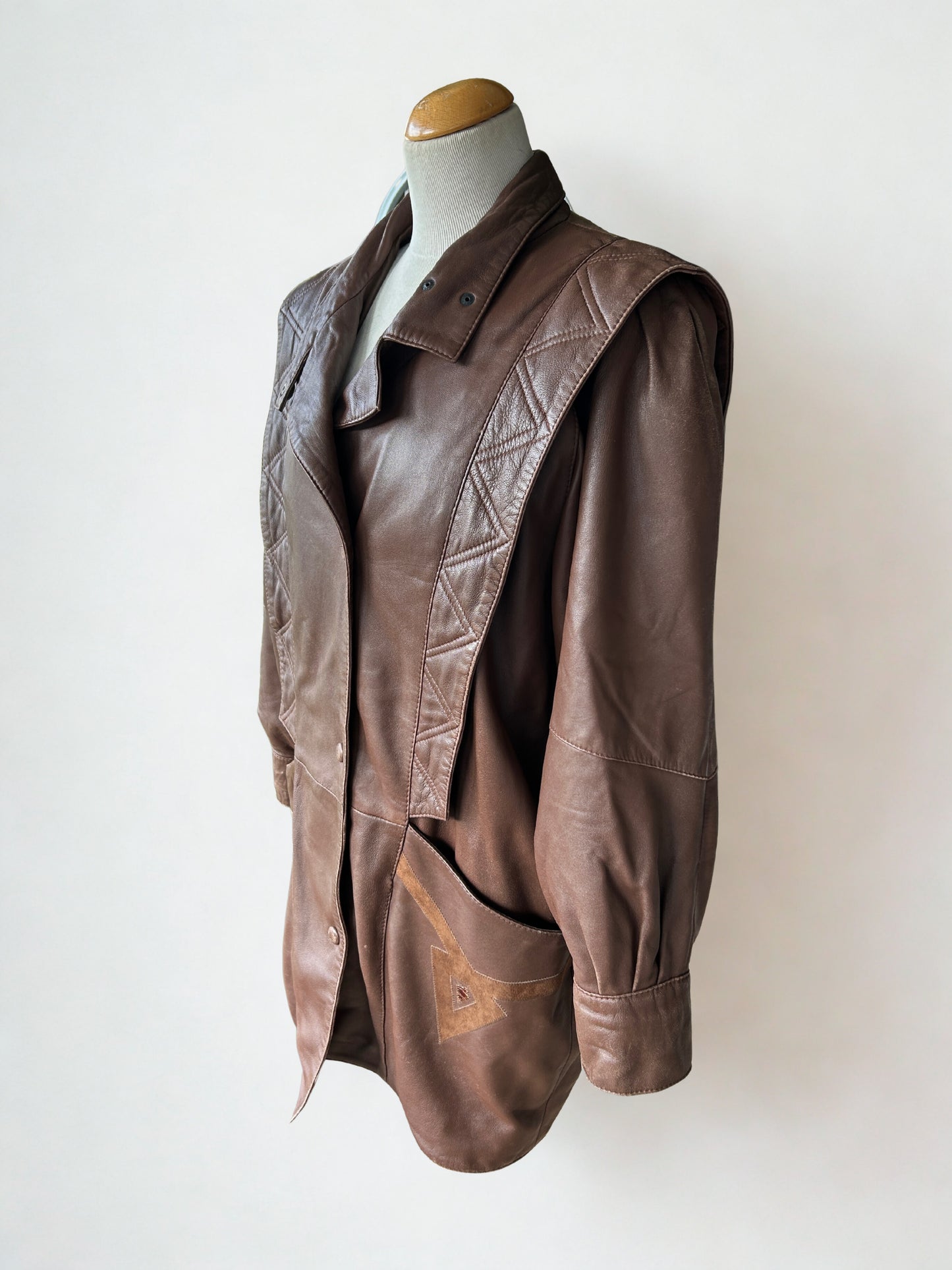 Veste vintage longue cuir marron