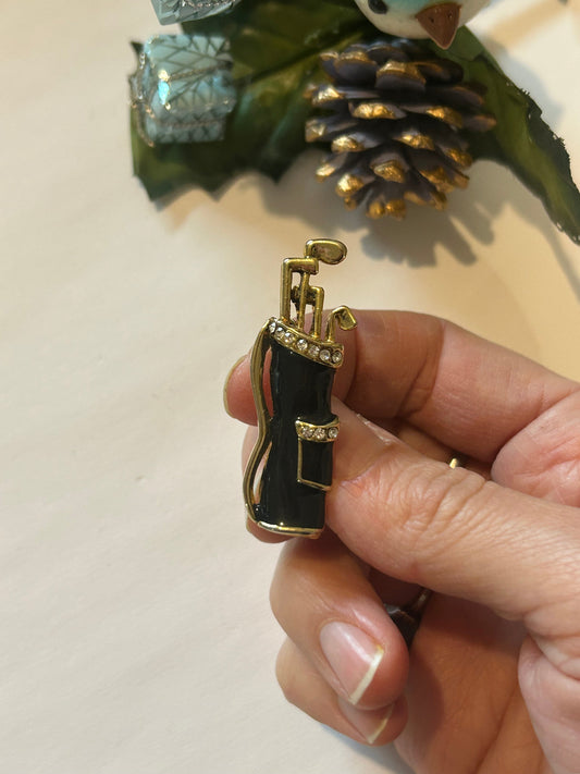 Broche vintage sac de golf – émail noir & strass la friperie vintage 25