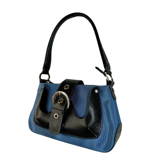 Sac à main Lancel cuir noir toile bleu la friperie vintage 25