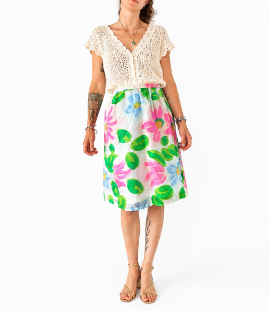 Jupe vintage en soie imprimé floral