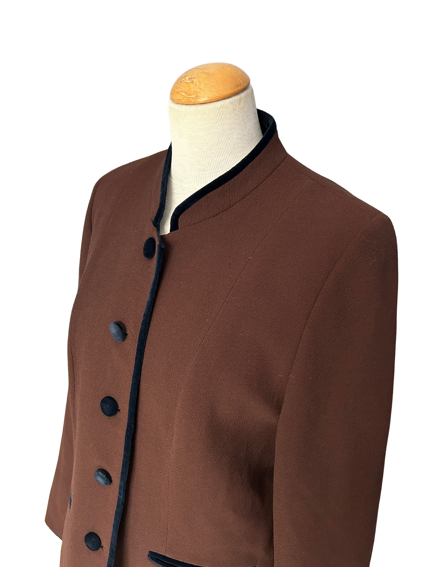 Veste vintage en laine marron à col officier – Made in France (années 80/90)