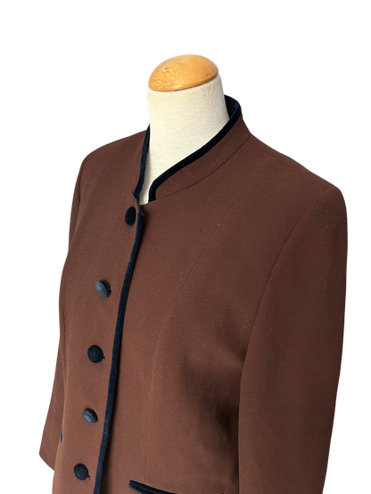 Veste vintage en laine marron à col officier – Made in France (années 80/90)