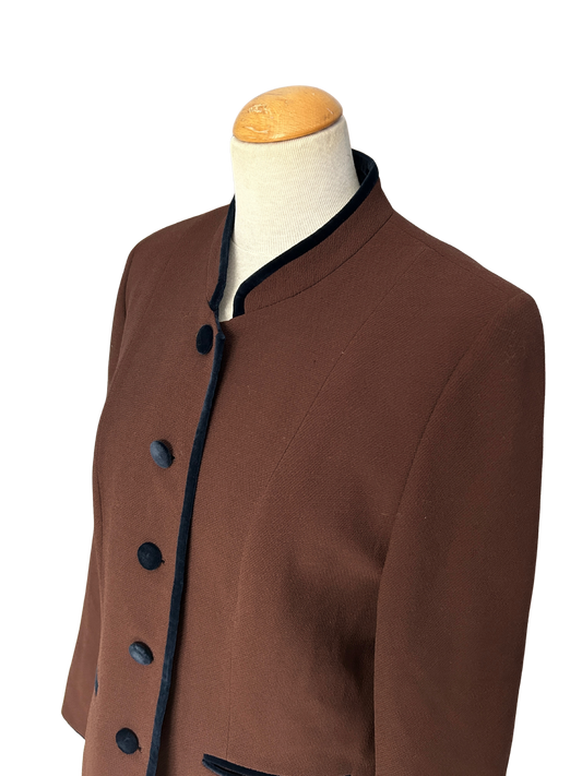 Veste vintage en laine marron à col officier – Made in France (années 80/90)