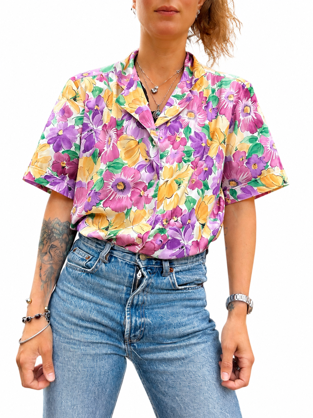Chemisier fleuri violet vintage