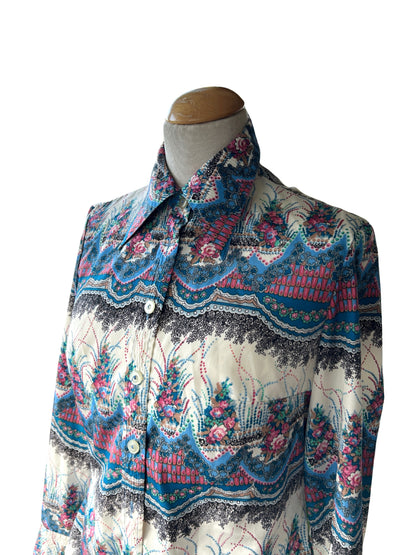Chemisier vintage motifs floraux psychédéliques 70’s