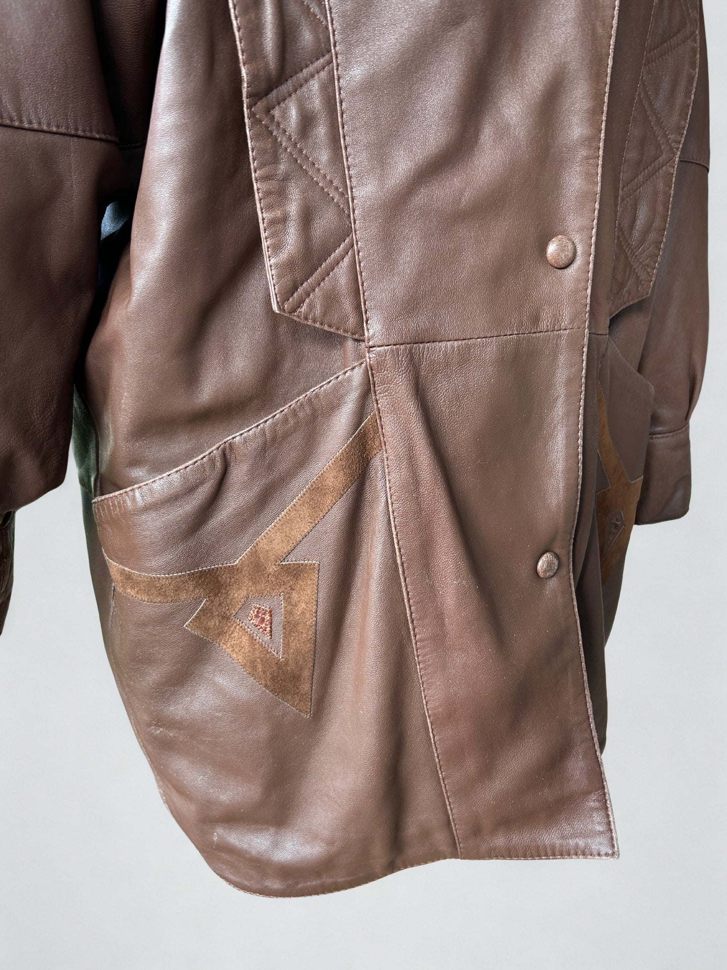 Veste vintage longue cuir marron