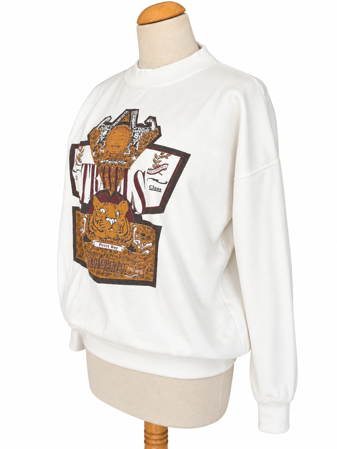 Sweat vintage blanc imprimé tigre