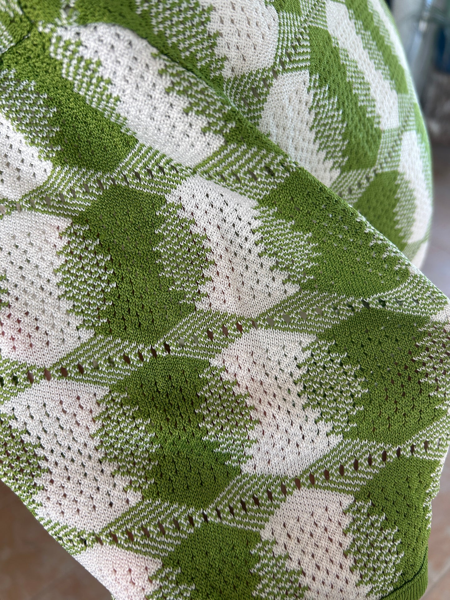 Haut vintage maille ajourée vert blanc70