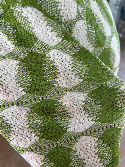 Haut vintage maille ajourée vert blanc70