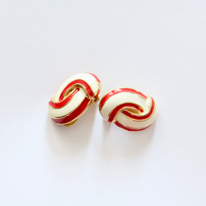 Boucles d'oreille clips vintage années 80 émaillé rouge et blanche la friperie vintage 25