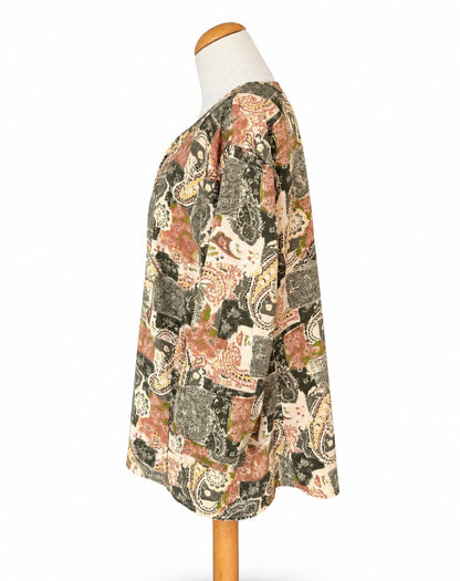 Chemisier vintage motifs cachemire kaki
