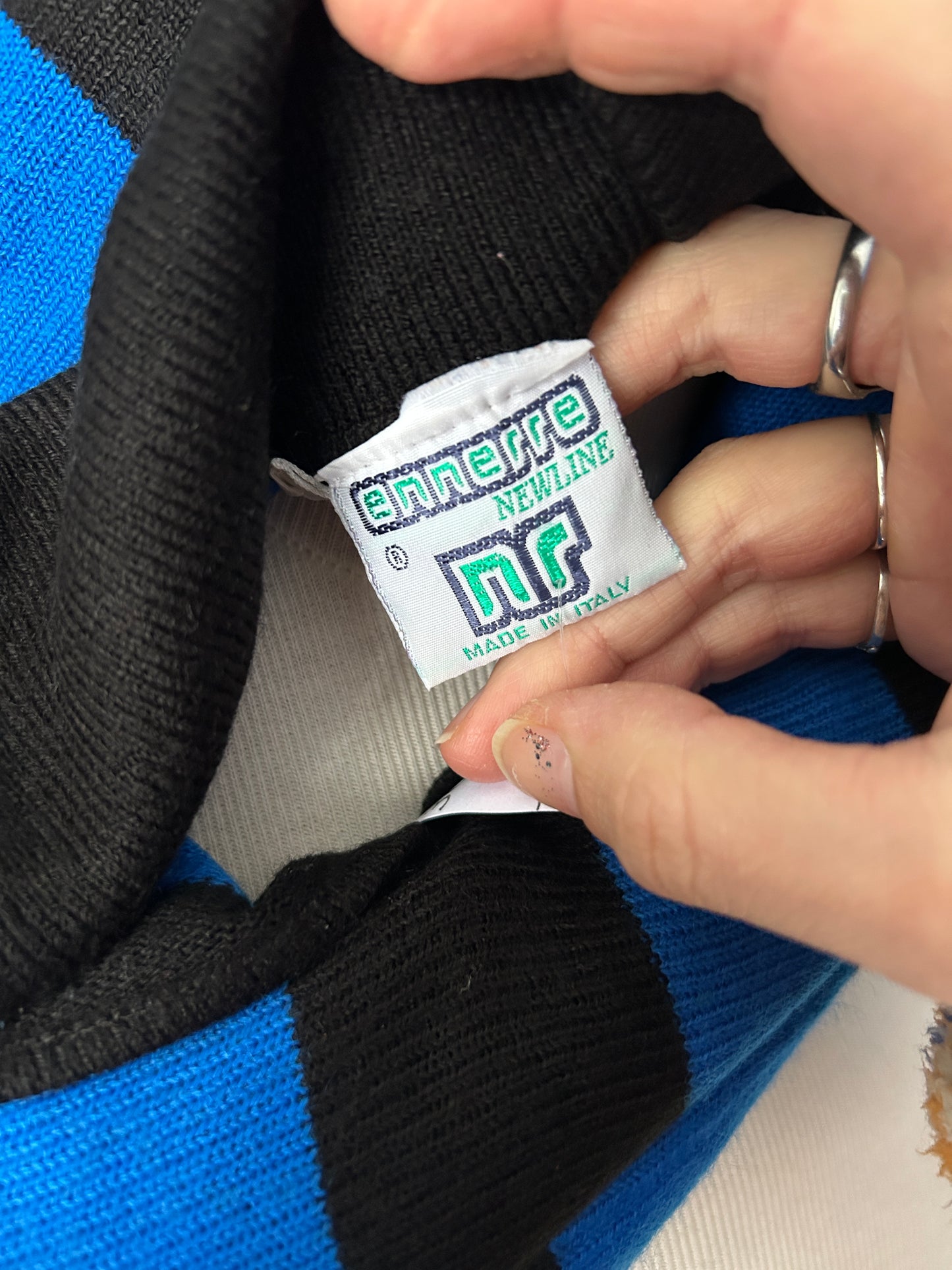 Haut vintage Ennerre NR – rayures bleu & noir – Made in Italy – années 70/80