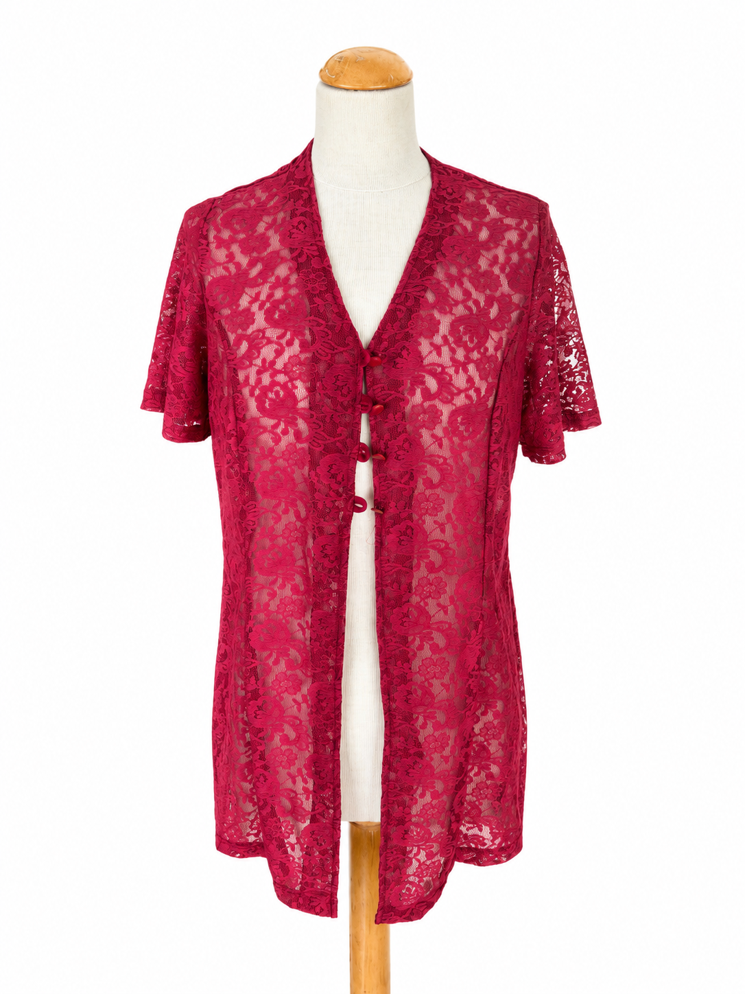 Gilet long dentelle framboise vintage