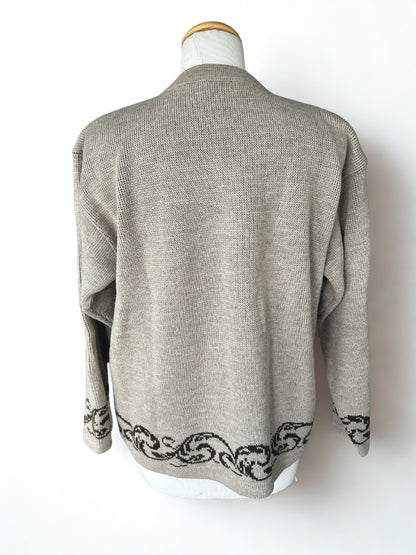Pull vintage beige à motifs marron