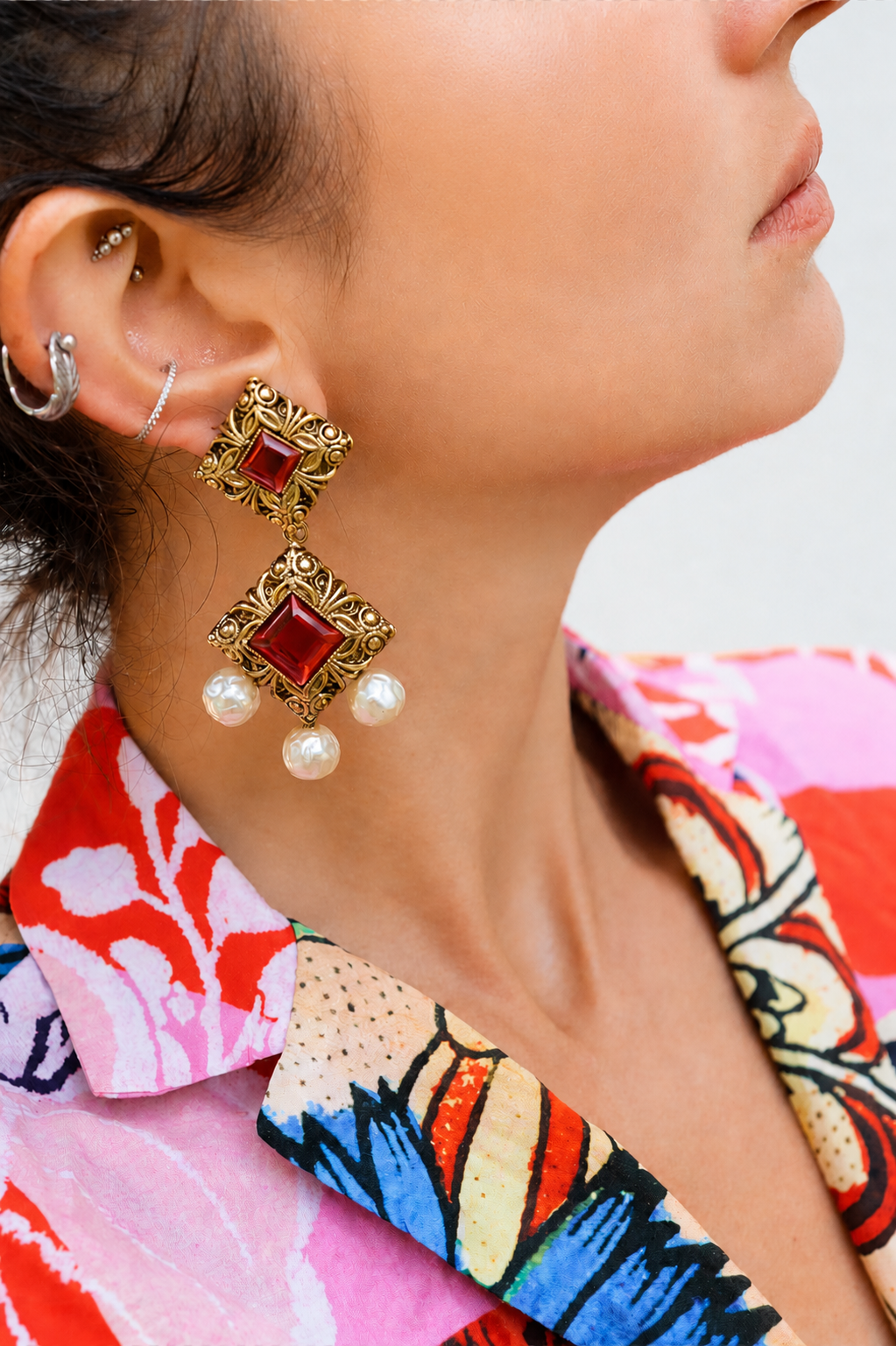 Boucle d’oreille clips vintage or et rose