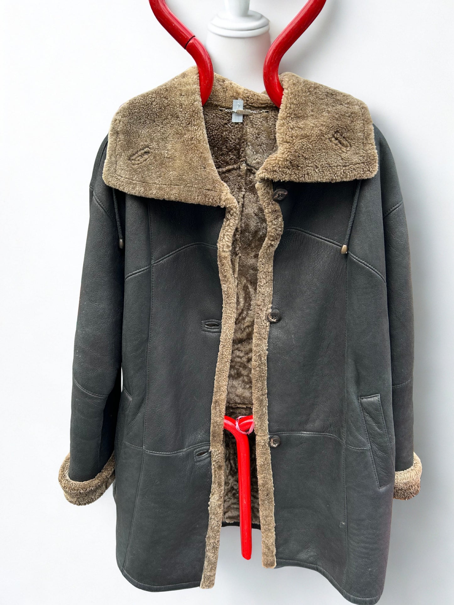 Veste vintage CHRIST en peau lainée gris taupe – made in Germany années 80 la friperie vintage 25