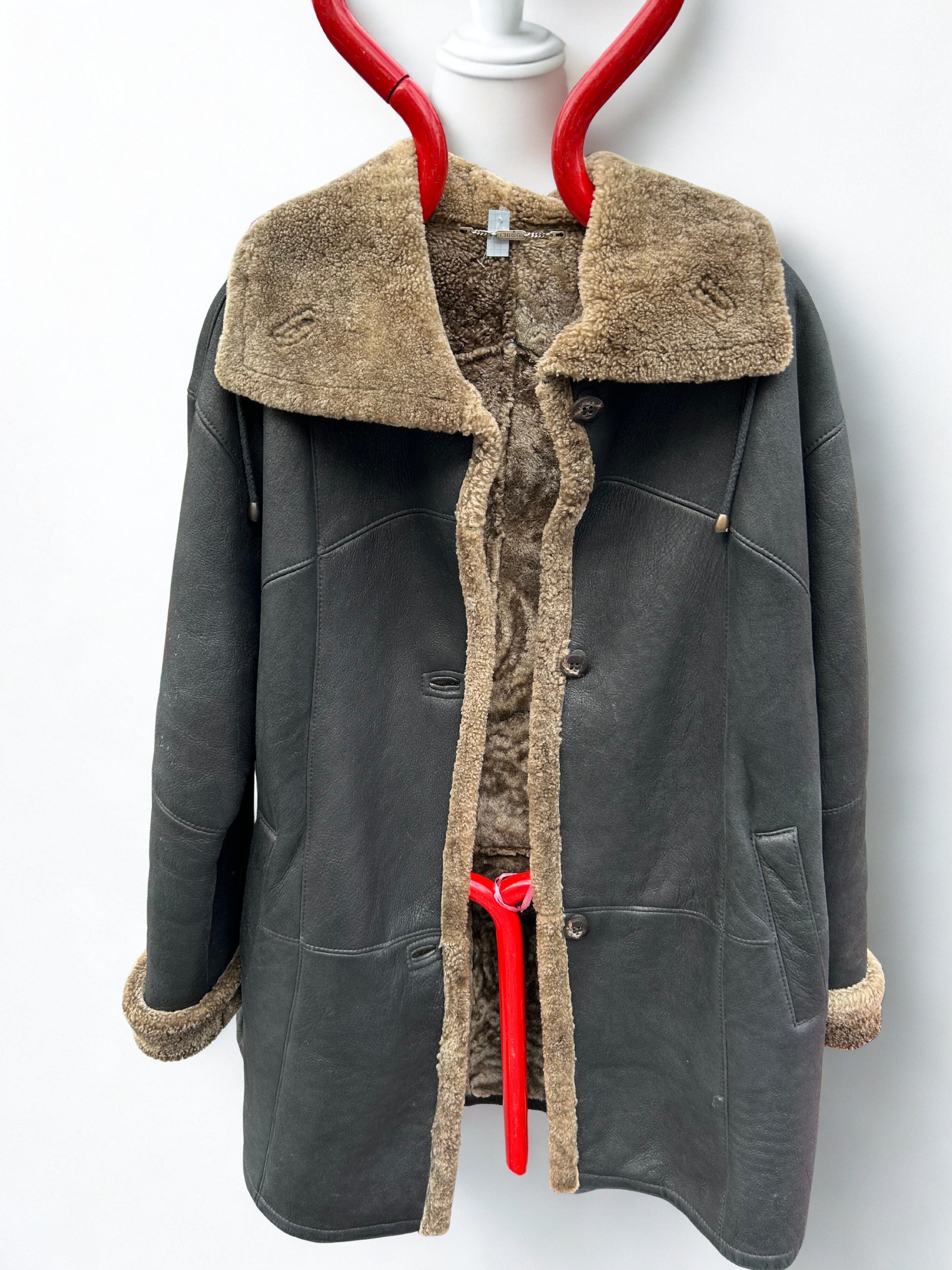 Veste vintage CHRIST en peau lainée gris taupe – made in Germany années 80 la friperie vintage 25