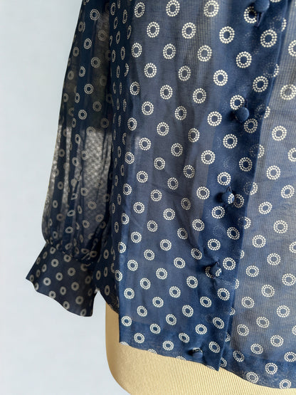 Blouse vintage bleu motifs blanc France
