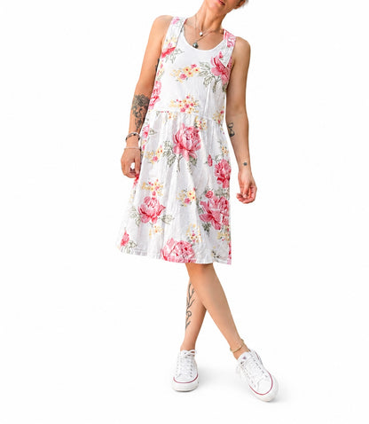 Robe fleurie coton rose et blanche.