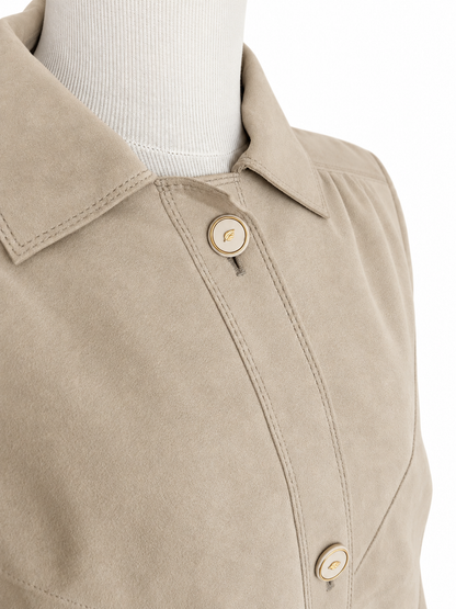 Veste longue vintage beige effet suedé