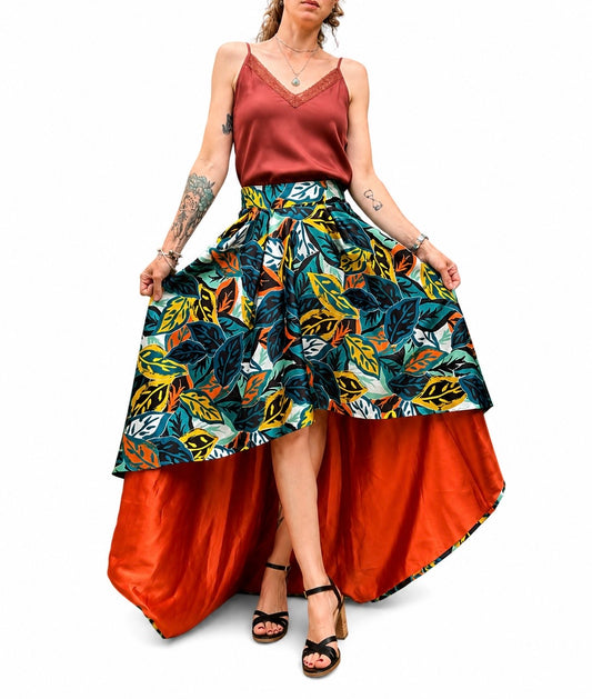Jupe asymétrique tropical satiné