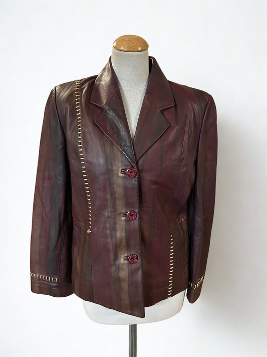 Veste en cuir vintage bordeaux à reflets
