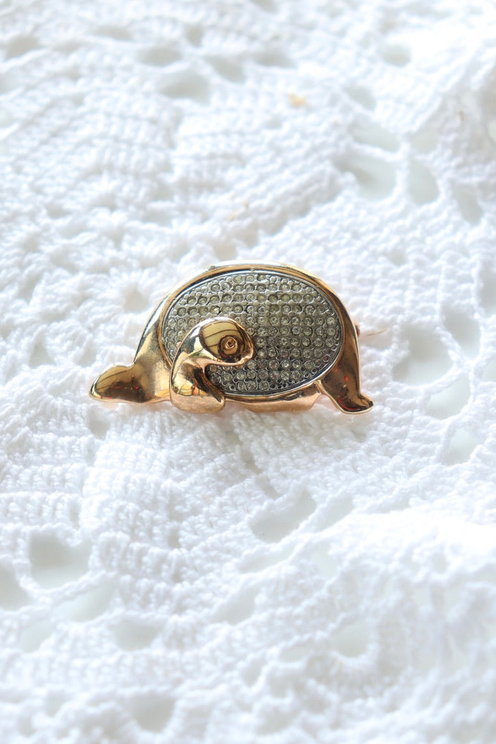 Broche tortue vintage métal doré et strass la friperie vintage 25