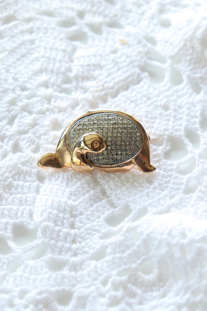 Broche tortue vintage métal doré et strass la friperie vintage 25