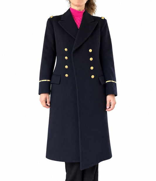 Manteau long vintage de marin bleu marine