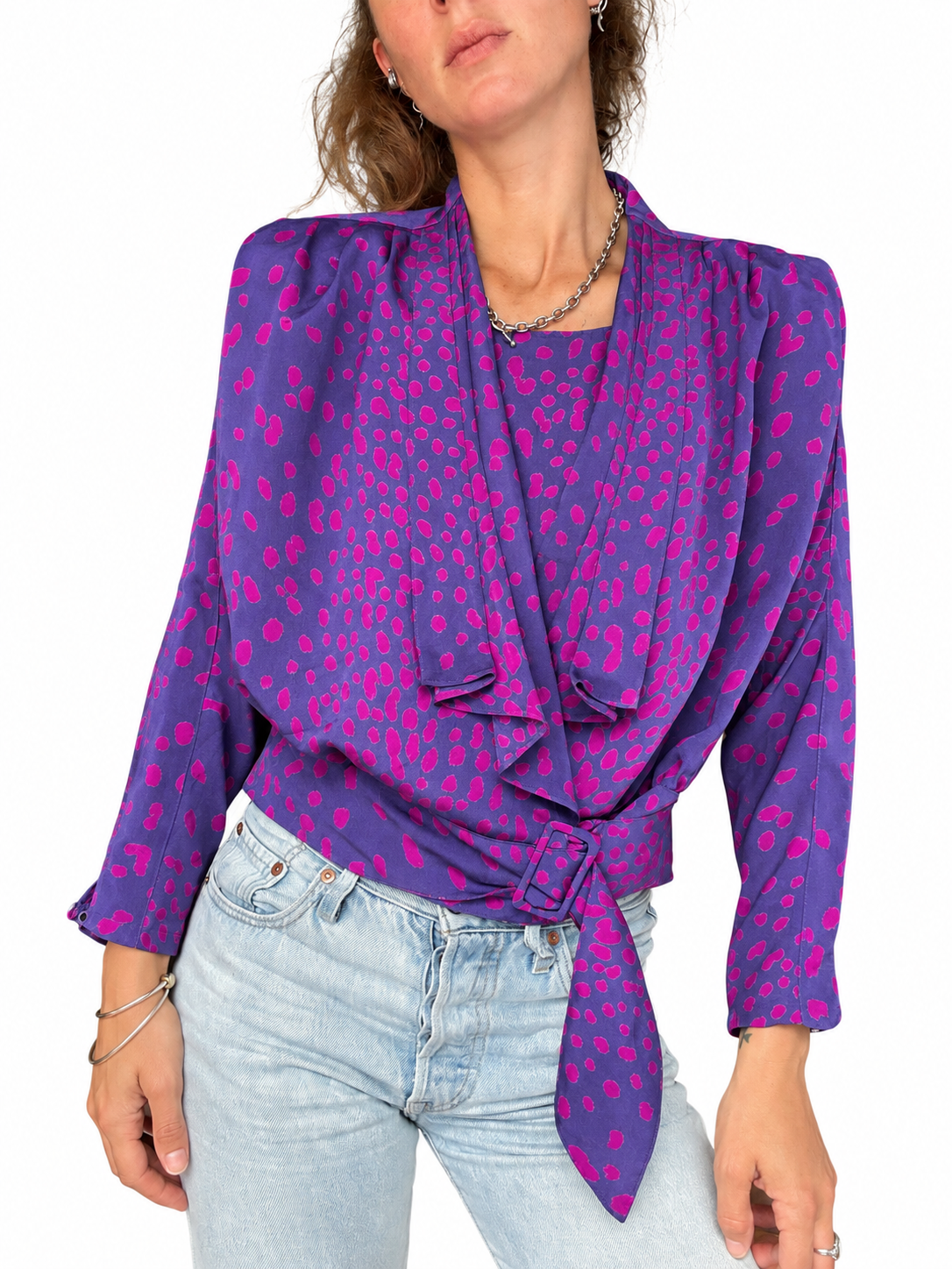 Blouse vintage trompe l’œil fushia