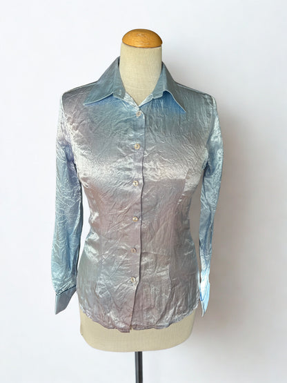 Chemisier vintage Naf Naf satin bleu gris 90