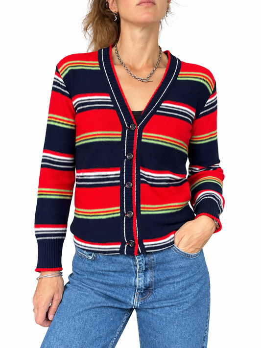 Gilet rayé vintage rouge et bleu marine