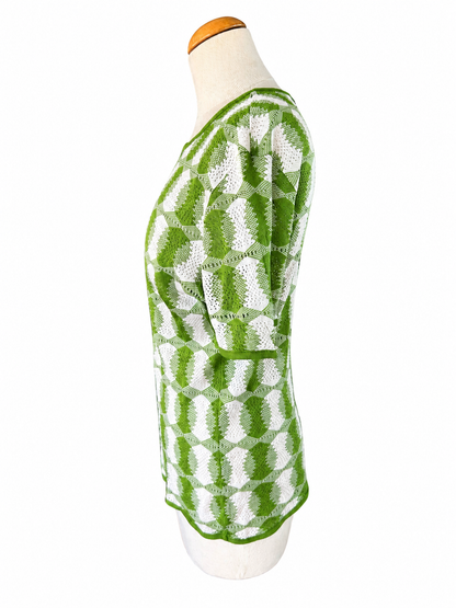 Haut vintage maille ajourée vert blanc70