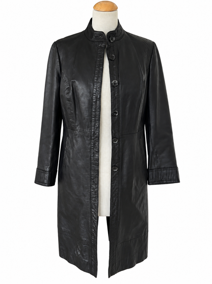 Veste longue vintage cuir noir