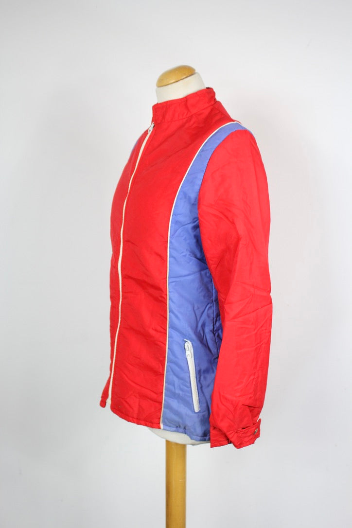 Veste de ski légère vintage rouge bleu années 70