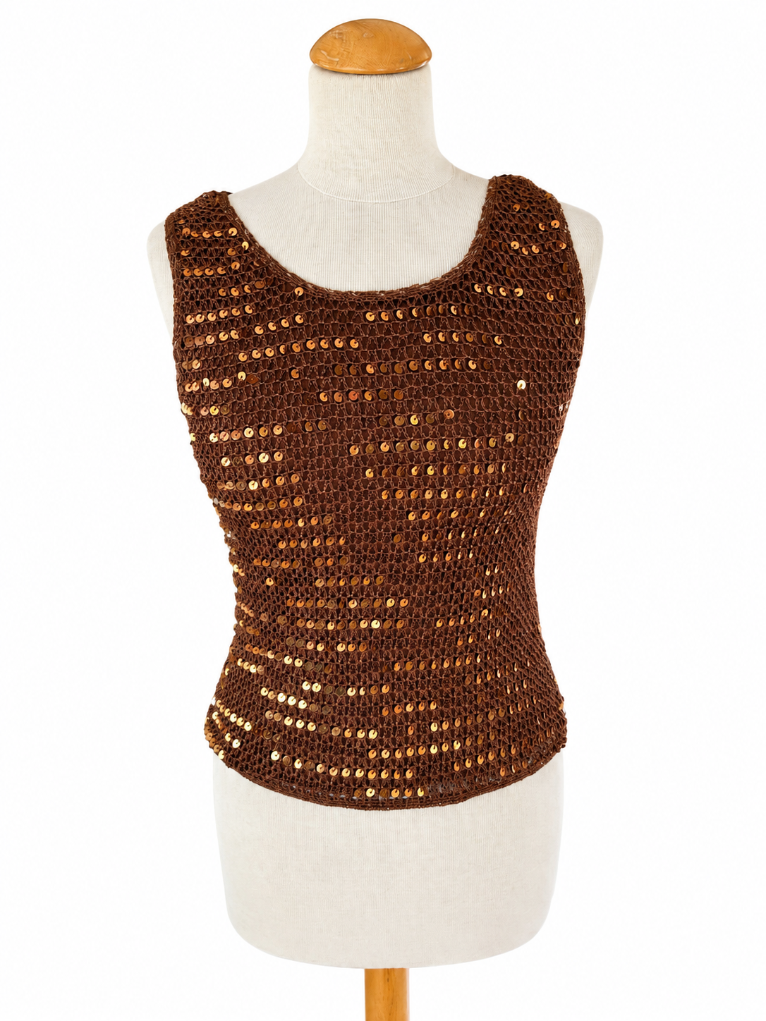 Débardeur crochet sequins marron