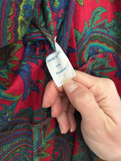 Robe vintage rouge à motif cachemire – Léonie Paris – années 80